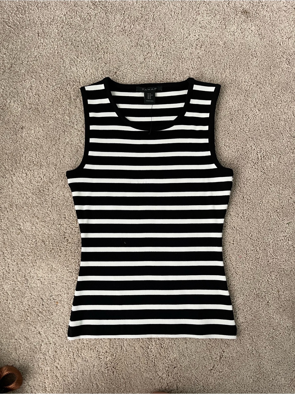 Tahari Black and White Striped Knit Tank